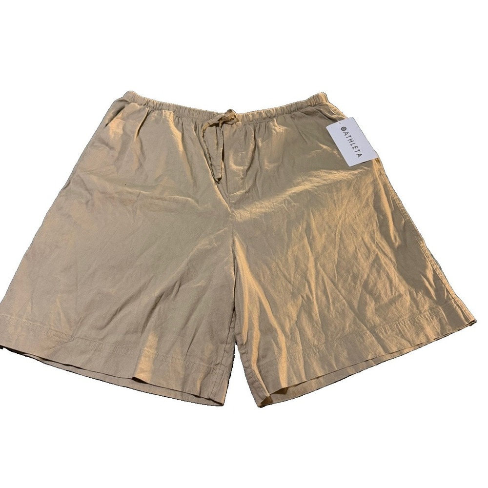 NWT Athleta Paradise Linen Bermuda Shorts Flax Beige Tan Drawstring Size Large